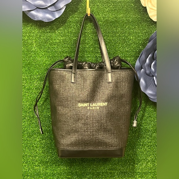 Saint Laurent YSL black teddy canvas leather tote, 3 pieces - Picture 1 of 11